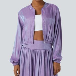 Halara Side Pocket Zipper Shine Casual Bomber Jacket